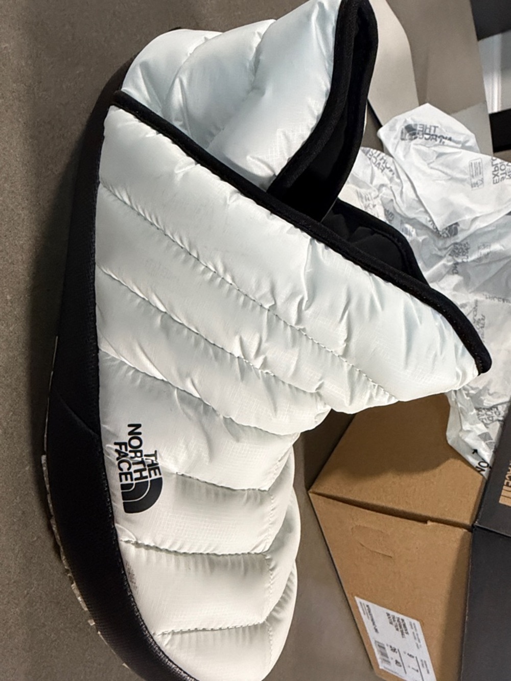 The North Face White and Black Quilted Slip-On Slippers